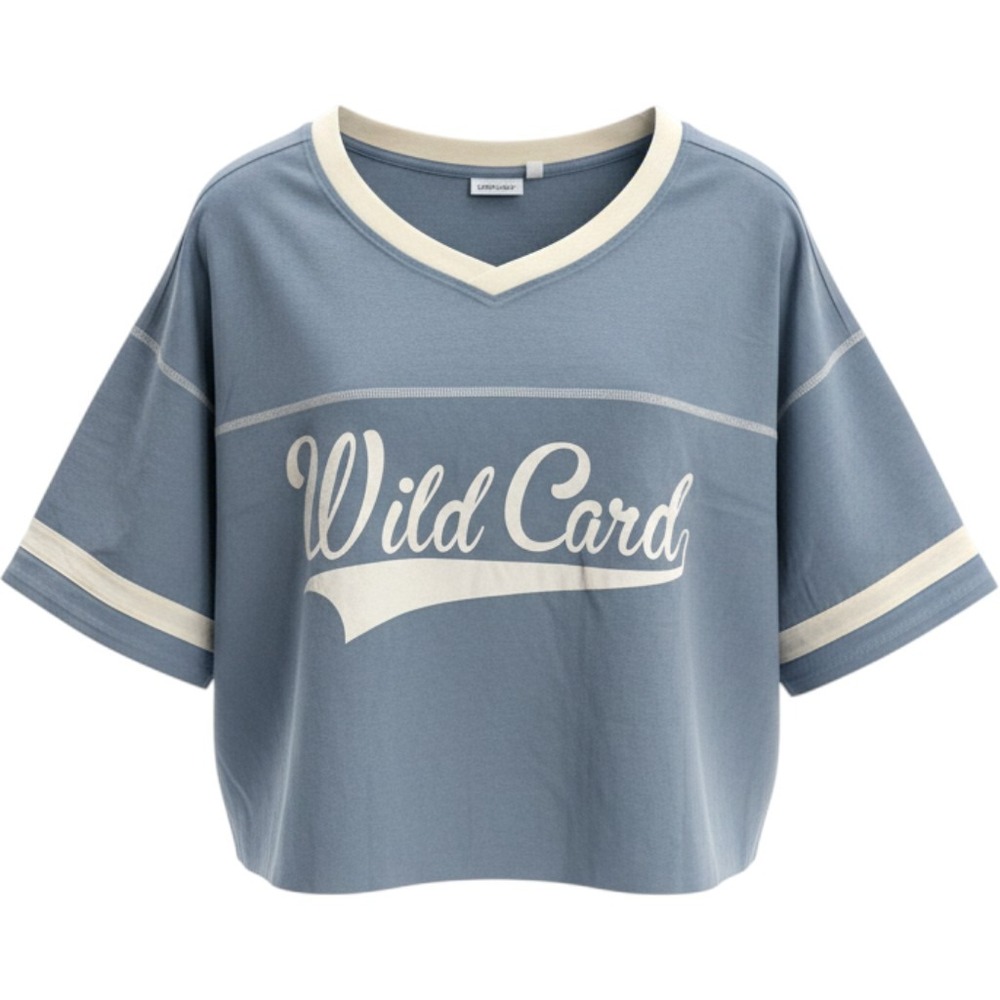 TORRID Lovesick Wild Card Blue Cropped Varsity Tee V-Neck T-Shirt NWT 2X